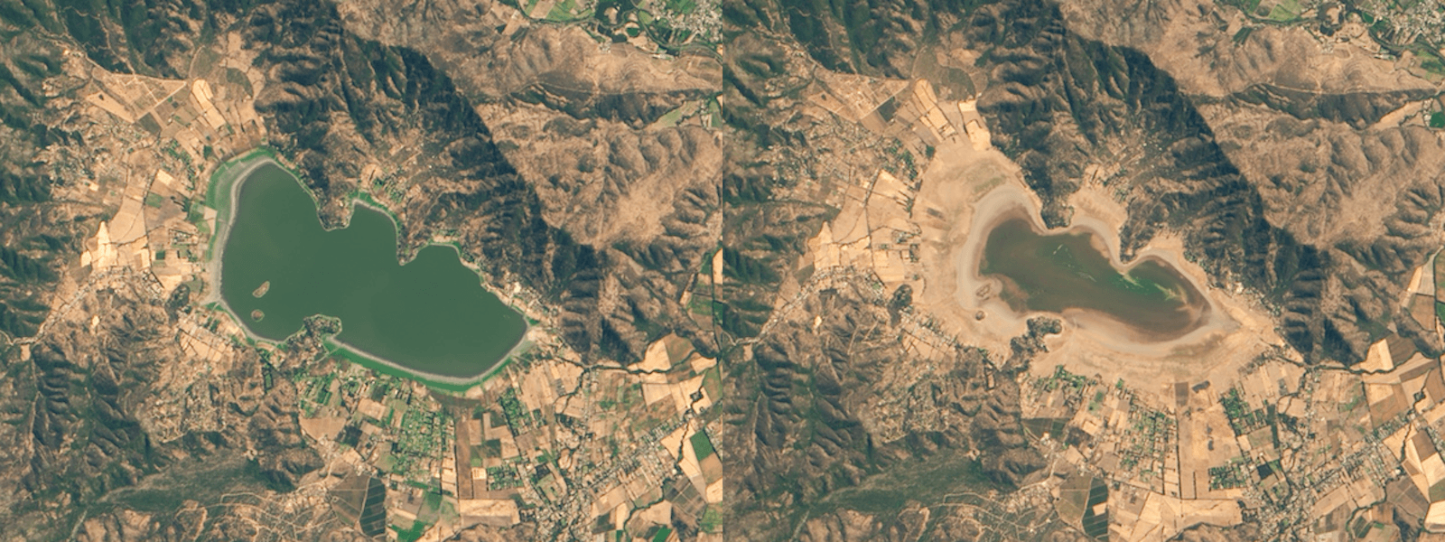 Il lago Aculeo, in Cile, nel 2014 e nel 2019