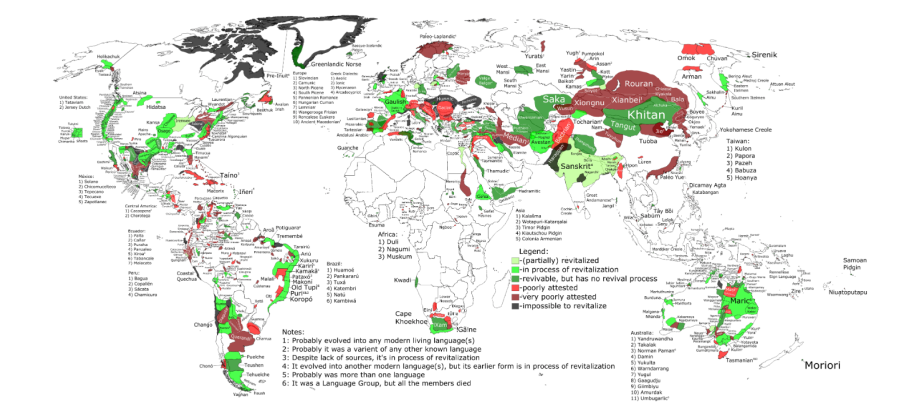 mappa lingue estinte